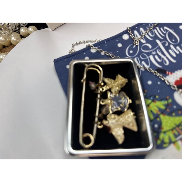 Angel-Themed Christmas Jewelry Gift Set: Blue Gem Necklace Angel Pin & Brooch Fe - Picture 2 of 6